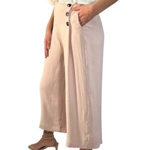 New Pink Wide Leg Pull On Ankle Length Flowing Pants with Pockets